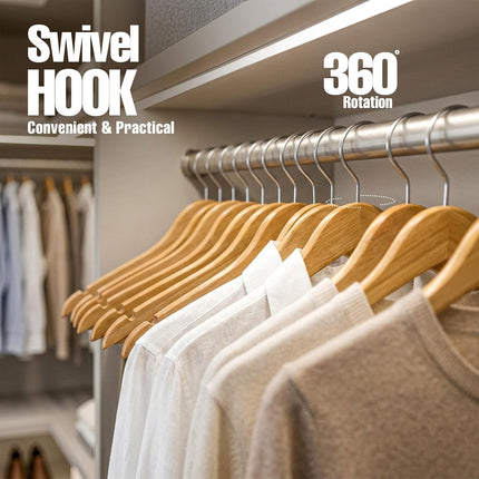 Utopia Home Wooden Hangers, 30 Pack Slim Suit Hangers with 360° Rotatable Hooks, Natural Wood Clothes Hangers with Shoulder Grooves for Suits, Coats, Jackets, Shirts & Closet Organization