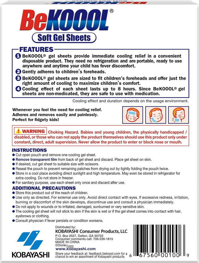 BeKOOL Cooling Gel Sheets for Kids – 4 Count Fever Relief Patches for Comfortable Cooling During Fever Discomfort