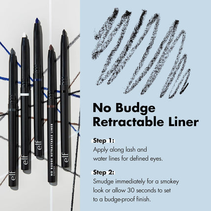 e.l.f. No Budge Retractable Eyeliner – Creamy Ultra-Pigmented Waterproof Eyeliner Pencil for Bold Defined Eyes, Long-Lasting, Vegan & Cruelty-Free, Coffee