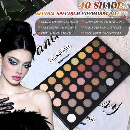 UCANBE 40-Color Eyeshadow Palette – Matte, Shimmer & Metallic Eye Makeup, Colorful & Neutral Variations