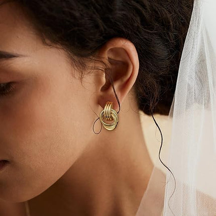 Women's Gold-Plated Knot Drop Earrings – Chunky Lightweight Hypoallergenic Statement Dangle Earrings