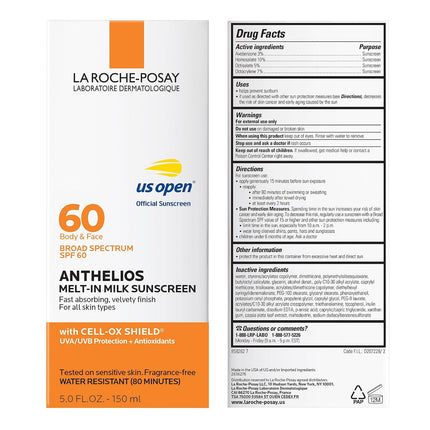 La Roche-Posay Anthelios Melt-In Milk Sunscreen for Face & Body SPF 60
