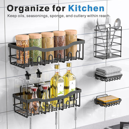 EUDELE Adhesive Shower Caddy, 5 Pack Rustproof Stainless Steel Bathroom Organizers, Large Capacity No-Drill Shower Shelves for Bathroom Storage & Home Organization