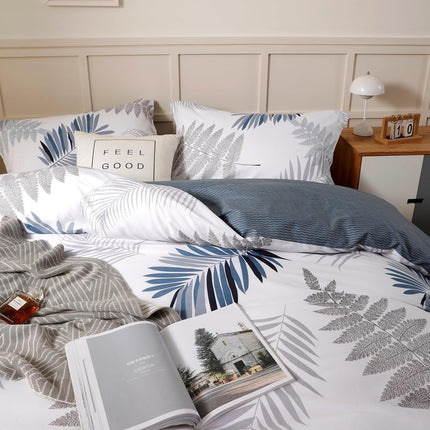 100% Cotton Duvet Cover Set – Soft Leaf Pattern Comforter Cover Bedding Set with 1 Duvet Cover & 2 Pillow Shams, Breathable All-Season Bedding