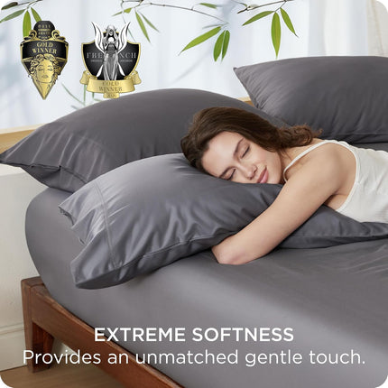 Bedsure Purewoven Bamboo Rayon Pillow Cases Queen Set of 2 – Cooling Pillowcases for Hot Sleepers, Silky Soft Pillow Covers with Envelope Closure, Dark Grey, 20 x 30 Inches