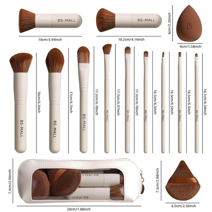 Makeup Brush Set 11Pcs Bamboo Synthetic Kabuki Brush Set Foundation Powder Blending Concealer Eye Shadows Blush Cosmetics Brushes with Organizer Bag & Makeup Sponge (Beige)