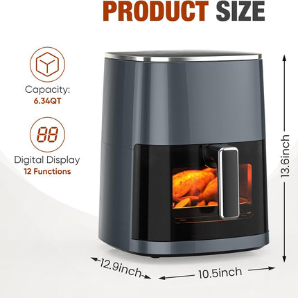 Air Fryer 6 Quarts with Window, 12-In-1 Square Airfryer Oven for Family, 400°F Rapid Air Crispy Technology, Roast Bake Dehydrate, Nonstick & Easy-Clean Basket