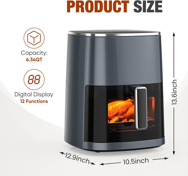 Air Fryer 6 Quarts with Window, 12-In-1 Square Airfryer Oven for Family, 400°F Rapid Air Crispy Technology, Roast Bake Dehydrate, Nonstick & Easy-Clean Basket