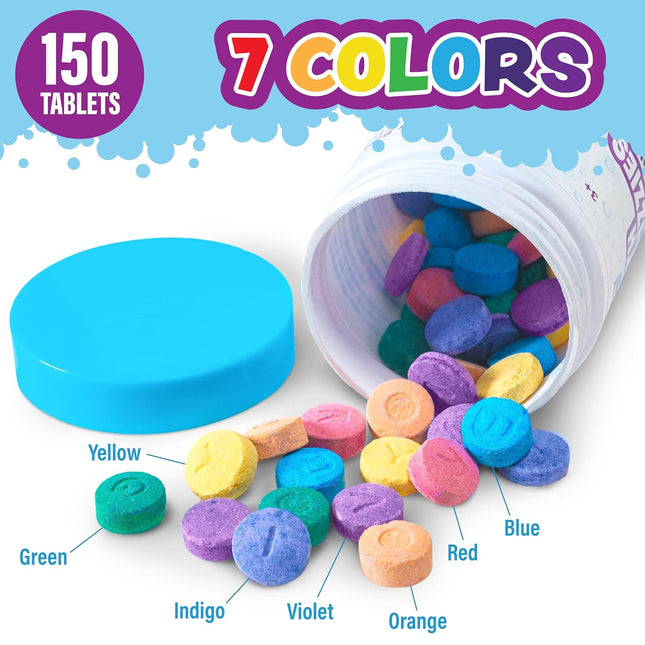 ® Bath Color Fizzies, 150 Count | Nontoxic & Fragrance-Free | Fizzy, Bath Color Tablets for Kids | Create Colorful Water Water Tablets in 7 Colors for Variety | Bath Bombs for Kids Bathtub