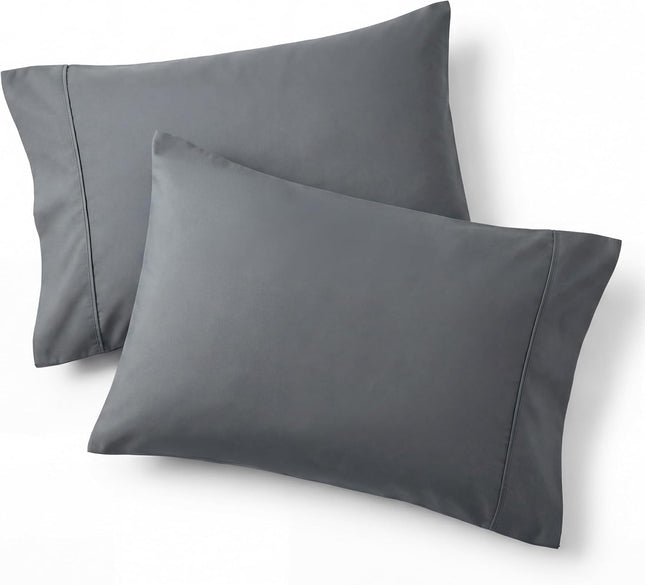Bedsure Pillow Cases Queen Set of 2 - Dark Grey Double Brushed Microfiber Pillowcases 2 Pack, Super Soft Cooling Pillow Case Covers with Envelope Closure for Kids, Wrinkle, Fade Resistant, 20”X30“