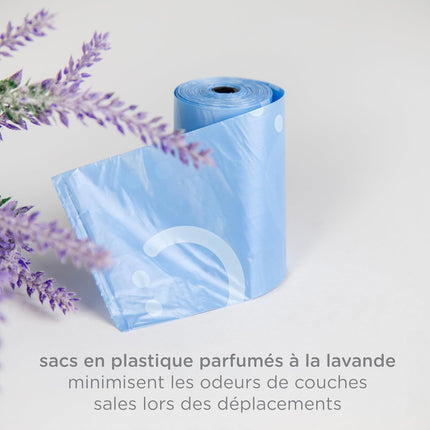 Ubbi Retractable Bag Dispenser for Diaper Bag, Portable Bag Holder for Travel, Newborn Baby Essentials, Diaper Bag Must Have, Includes 24 Lavender Scented Bags, Gray