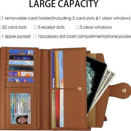 Women'S Wallet RFID Blocking Trifold Clutch Large Capacity Credit Card Holder Travel Purse