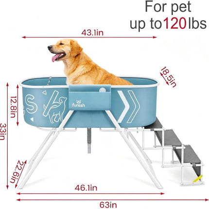 Big Dipper Dog Bath Tub with Stairs, Elevated Portable Foldable Wash Station with Steps for Bathing, Shower and Grooming, Indoor, Outdoor, for Medium to Large Size Dogs