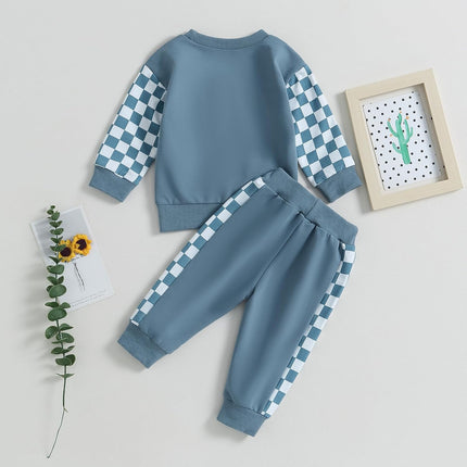 Toddler Baby Boy Fall Outfit Checkerboard Patchwork Long Sleeve Sweatshirts Elastic Waist Pants Cute Newborn Clothes Set