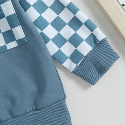 Toddler Baby Boy Fall Outfit Checkerboard Patchwork Long Sleeve Sweatshirts Elastic Waist Pants Cute Newborn Clothes Set