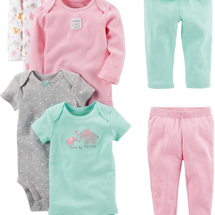 Baby Girls 6-Piece Bodysuits (Short and Long Sleeve) and Pants Set