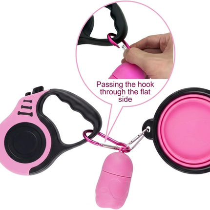 PETIMP Retractable Dog Leash Lightweight 16FT Leash, with Folding Bowl,Dispenser,Waste Bags, for Small Medium Dogs(Pink)
