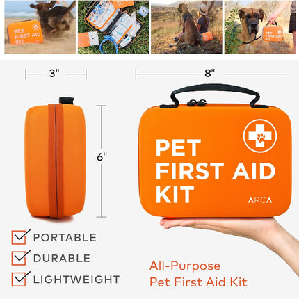 Cat & Dog First Aid Kit for Car - Pet Emergency Kit for Home Office Travel – Dog Camping Essentials with Digital Thermometer, Muzzle & Mini First Aid Pouch