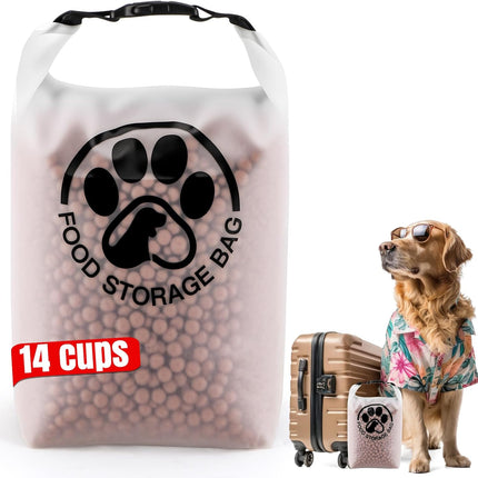 Pet Food Storage Bag for Travel - Transparent Leak-Proof Dog Food Container with Roll-Top Closure, Keeps Kibble Fresh for Camping Trip, Dog Boarding, Weekend Getaways (14 Cups)
