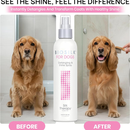 for Dogs Silk Therapy Detangling and Shine Protecting Spray, Ph Balanced Leave-In Mist with Silk and Vitamins for Dematting, Paraben-Free, All Coats and Breeds, 8 Fl Oz