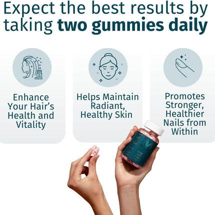 Hair Skin and Nails Gummies - Supports Healthy Hair - Vegan Biotin Vitamins for Women & Men Supports Faster Hair Growth, Stronger Nails, Healthy Skin, Extra Strength (1)