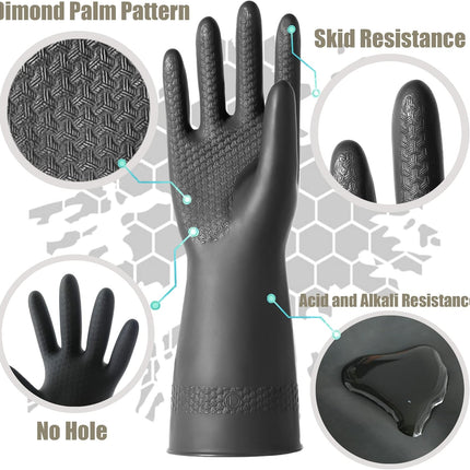 Chemical Resistant Latex Gloves,Cleaning Protective Safety Work Heavy Duty Rubber Gloves, S-M-L-XL Size, Black 1 Pair