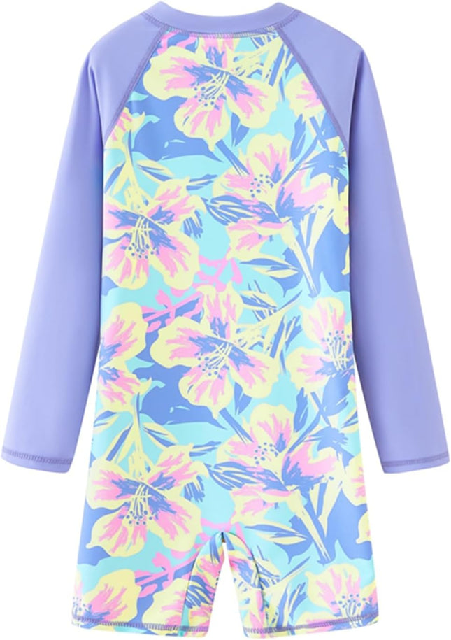 Girls Long Sleeve Rash Guard One Piece Swimsuits with UV Protection Sunsuit