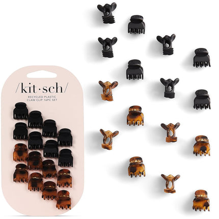 Kitsch Mini Claw Clips for Women - Stylish Small Hair Clips for Kids | Stays in Place without Pulling or Snagging | Durable & Sturdy Plastic | Ideal Gifts for Women - Tortoise & Black, 16 Pcs