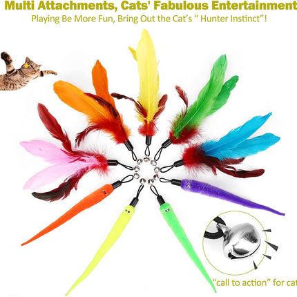 Cat Toys for Indoor Cats, Interactive Cat Toy 2PCS Retractable Wand Toy and 9PCS Cat Feather Toys Refills, Funny Kitten Toys Cat Fishing Pole Toy for Bored Indoor Cats Chase and Exercise