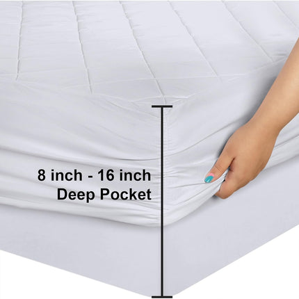 Quilted Fitted Mattress Pad, Queen Mattress Protector Topper with Deep Pocket Stretches up to 16 Inches, Machine Washable Mattress Cover by  (White)