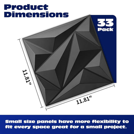 33 Pack 3D Wall Panel Diamond for Interior Wall Décor, PVC Flower Textured Wall Panels for Living Room Lobby Bedroom Hotel Office, Black, 12''X12'' Cover 32.Sq.Ft.