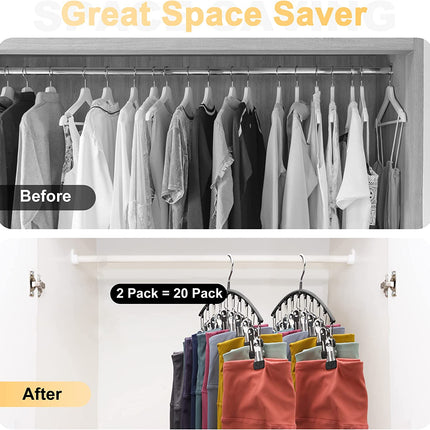 Legging Organizer for Closet, 2 Pack Metal Yoga Pants Hangers W/10 Clips Holds 20 Leggings, Space Saving Hanging Closet Organizer W/Rubber Coated Closet Organizers and Storage, Black