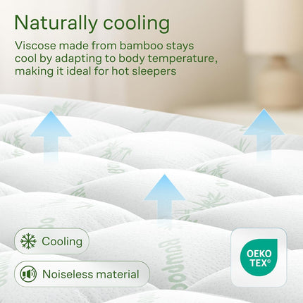 Ultra Soft Queen Size Mattress Topper - Rayon Derived from Bamboo Pillow Top Mattress Pad for Back Pain Relief - Naturally Cooling for Hot Sleepers, Green