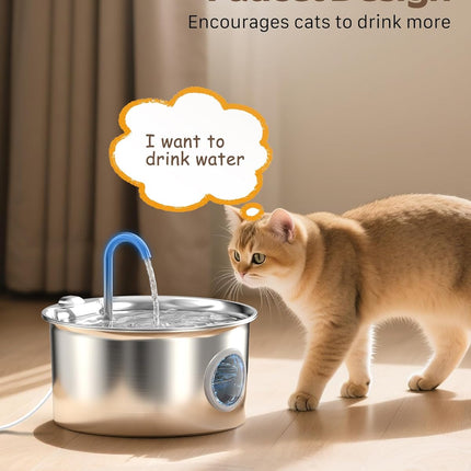 Cat Water Fountain Stainless Steel: Cat Fountain for Drinking - 88Oz/2.6L Pet Water Fountain for Cats Indoor - Quiet Cats Water Bowl Dispenser - Pets Feeding & Watering Supplies - for Small Animals