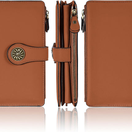 Women'S Wallet RFID Blocking Trifold Clutch Large Capacity Credit Card Holder Travel Purse