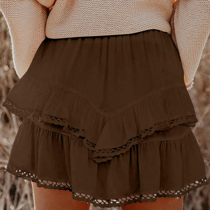 Flowy Shorts for Women Casual Boho Ruffle Tiered Skorts High Waist Mini Skirts Golf Tennis Crochet Shorts