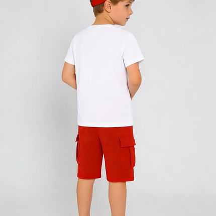Boys' 2-Piece Summer Outfit Short Sleeve Graphic T-Shirt and Cargo Shorts Set Toddler to Big Kid Size 5-10