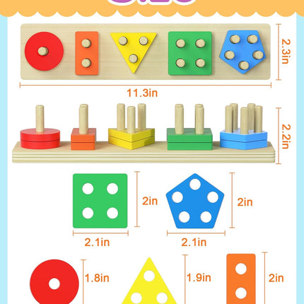 Montessori Toys for 1 2 3 Year Old Boy Girl, Toys for Ages 2-4 Toddlers Kids Baby, 1 2 Year Old Boy Girl Birthday Gifts, Wooden Learning Puzzles Shape Sorter Toys for Toddlers 1-3
