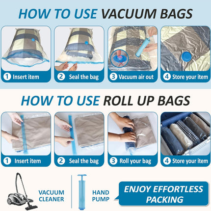 Vacuum Storage Bags, 80% Compression Vacuum Seal Space Saver Plastic Packaging Bags for Clothes, Blankets, Pillow, Bedding, Comforters, Sealer Clothing Storage,20 Combo