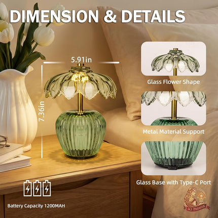 Rechargeable Table Lamp, Small Cordless Lamp with Timer, Green