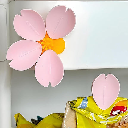4 Pack Flower Blossom Magnetic Bag Clips, Cute Cherry Blossom Fridge Magnets, Pink Snack Food Sealer, 27 Detachable Petal Bag Clips