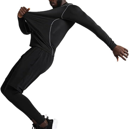 5Pcs Men'S Compression Pants Shirt Top Long Sleeve Jacket Athletic Sets Gym Clothing Mens Workout