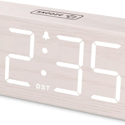 Wooden Digital Alarm Clock for Bedroom with Large Numbers | Desk Clock for Living Room Office, Loud Alarm for Heavy Sleepers Adults, Volume Control, Dimmer, DST, Wood Decor (Plug-In)