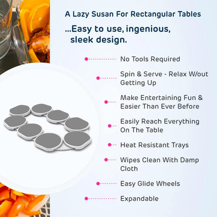 Light Gray-  - the First Patented Lazy Susan Turntable Expandable for Rectangular & Oblong Tables - Kitchen & Dining Tables - Great Gift! Parties & Gatherings