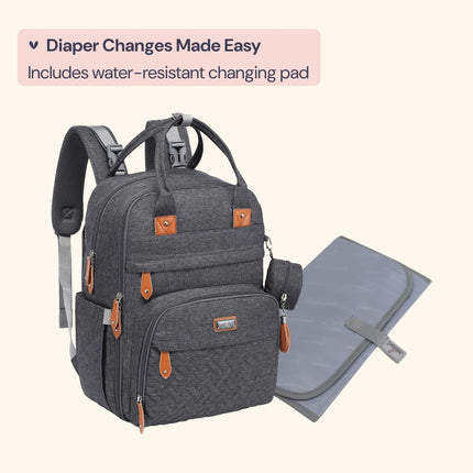 Diaper Bag Backpack - Baby Essentials Travel Tote - Multi Function Water Resistant Diaper Bag, Travel Essentials Baby Bag with Changing Pad, Stroller Straps & Pacifier Case - Dark Gray