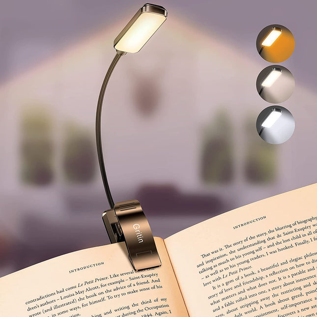 9 LED Rechargeable Book Light for Reading in Bed | Eye Caring 3 Color Temps,Stepless Dimming Brightness,80 Hrs Runtime Small Lightweight Clip on Book Reading Light for Studying