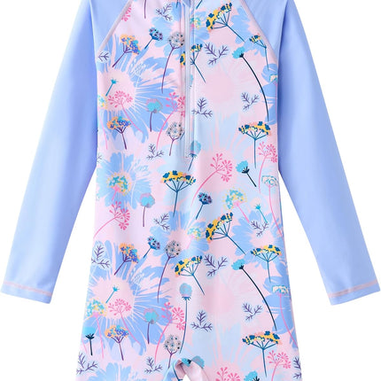 Girls Long Sleeve Rash Guard One Piece Swimsuits with UV Protection Sunsuit