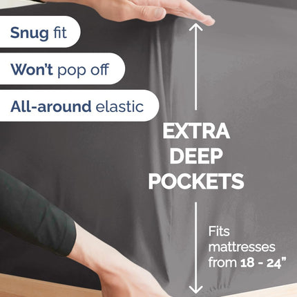 Extra Deep Queen Sheet Set - 6 Piece Breathable and Cooling Sheets - Grey | Hotel Luxury Bed Sheets Set, Easy & Secure Fit, Ultra-Soft, Wrinkle & Fade Free, Comfy Sheets Set with Extra Deep Pockets
