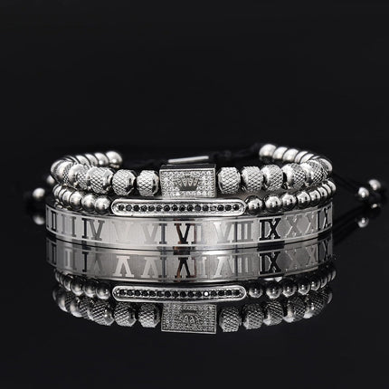 3PCS Stainless Steel Bracelets for Men Gold Roman Numeral Bangle Bracelet Twisted Cable Bracelet Adjustable Cuff Bracelet Mens Luxury Jewelry Bracelets Gifts