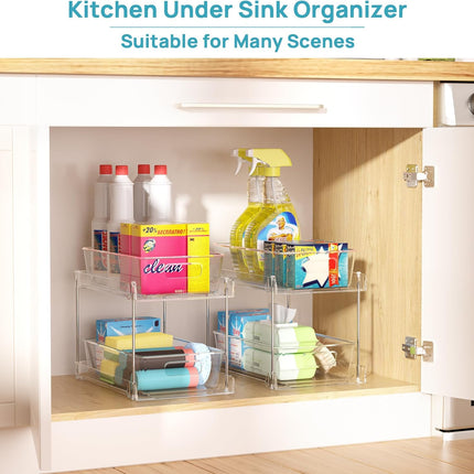 4 Pack Bathroom under Sink Organizers Organizer, 2 Tier Clear Pull-Out Organization (S-Standard)